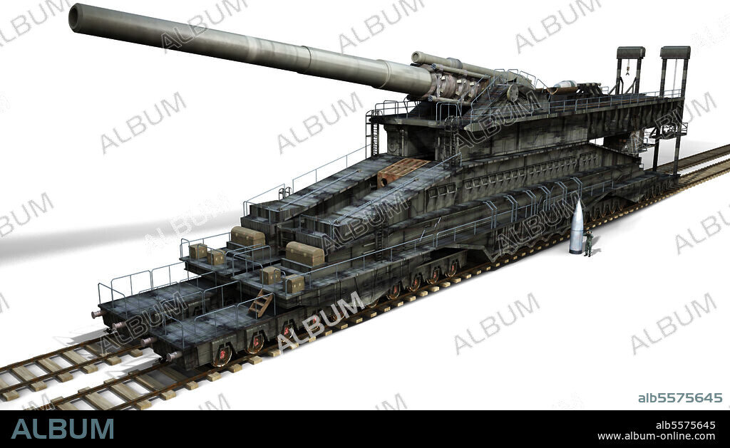 The 80 cm Schwerer Gustav railway gun, with a human for size comparison.