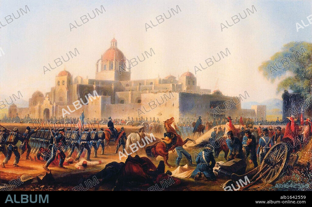 Occupation of the Convent of Churubusco 20 August 1847' painting by James Walker (1819-1899) American artist. Mexican-American War 1846-1848. American under command of General Winfield Scott defeated Mexicans commanded by generals Manuel Rincon and Pedro Anaya. General Twiggs to the surrender of the Convent from Anaya, and United States troops were billeted there until 7 September.