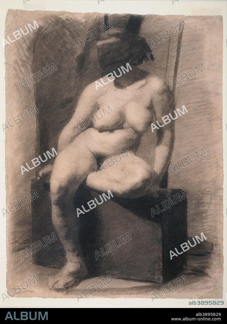 THOMAS EAKINS. Study of a Seated Nude Woman Wearing a Mask. Date/Period: From 1863 until 66. Drawing. Charcoal and crayon with stumping on paper Charcoal and crayon with stumping on paper. Height: 616.46 mm (24.27 in); Width: 473.46 mm (18.64 in).