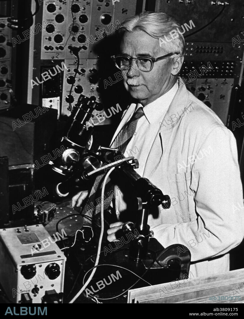 Haldan Keffer Hartline (December 22, 1903 - March 17, 1983) was an American physiologist. He became professor of biophysics and chairman of the department at Johns Hopkins in 1949. He joined the staff of Rockefeller University, New York City, in 1953 as professor of neurophysiology. Hartline investigated the electrical responses of the retinas of certain arthropods, vertebrates, and mollusks. He concentrated his studies on the eye of the horseshoe crab (Limulus polyphemus). Using minute electrodes in his experiments, he obtained the first record of the electrical impulses sent by a single optic nerve fibre when the receptors connected to it are stimulated by light. He found that the photoreceptor cells in the eye are interconnected in such a way that when one is stimulated, others nearby are depressed, thus enhancing the contrast in light patterns and sharpening the perception of shapes. He showed how simple retinal mechanisms constitute vital steps in the integration of visual information. He who was a co-winner (with George Wald and Ragnar Granit) of the 1967 Nobel Prize in Physiology or Medicine for his work in analyzing the neurophysiological mechanisms of vision. He died in 1983 at the age of 82.