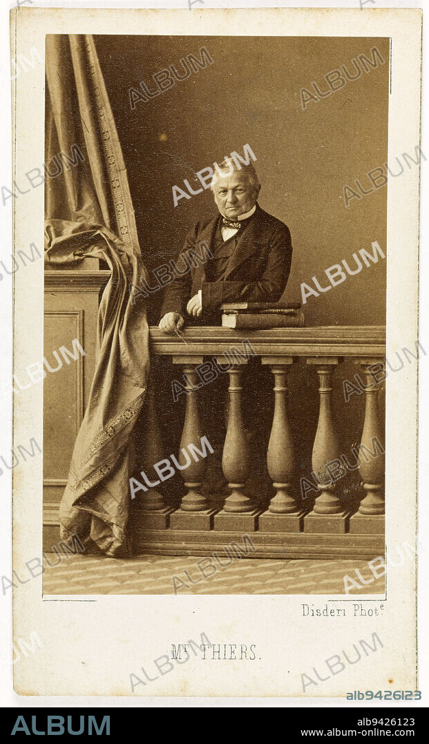 Portrait of Adolphe Thiers (1797-1877), historian, statesman, first president of the Third Republic, Disderi & Cie, Photographer, Between 1860 and 1877, 2nd half of the 19th century, Photography, Graphic arts, Photography, Albumen paper print, Dimensions - Work: Height: 8.5 cm, Width: 5.2 cm, Dimensions: Height: 10.4 cm, Width: 6.1 cm.