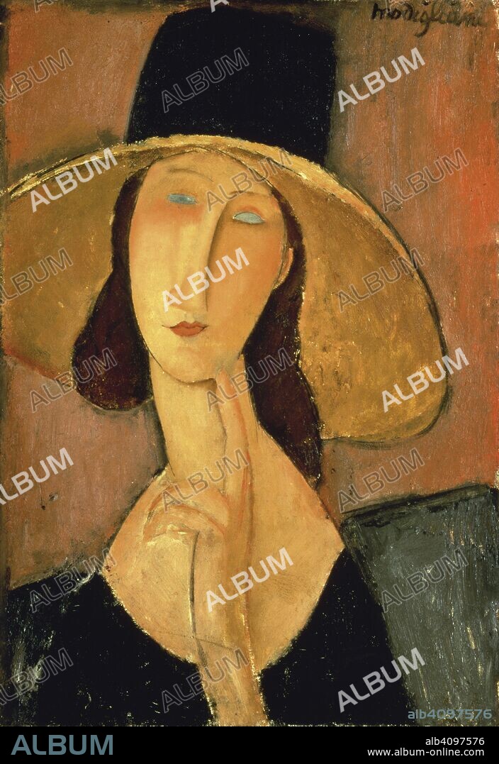 AMEDEO MODIGLIANI. Jeanne Hébuterne with big hat.