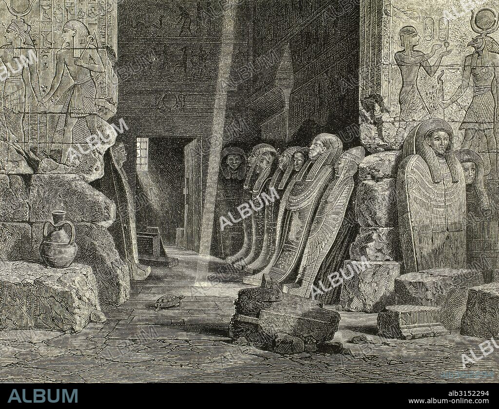 ANTIGUO EGIPTO. Grabado del siglo XIX con la representación del interior del TEMPLO DE APET en KARNAK.