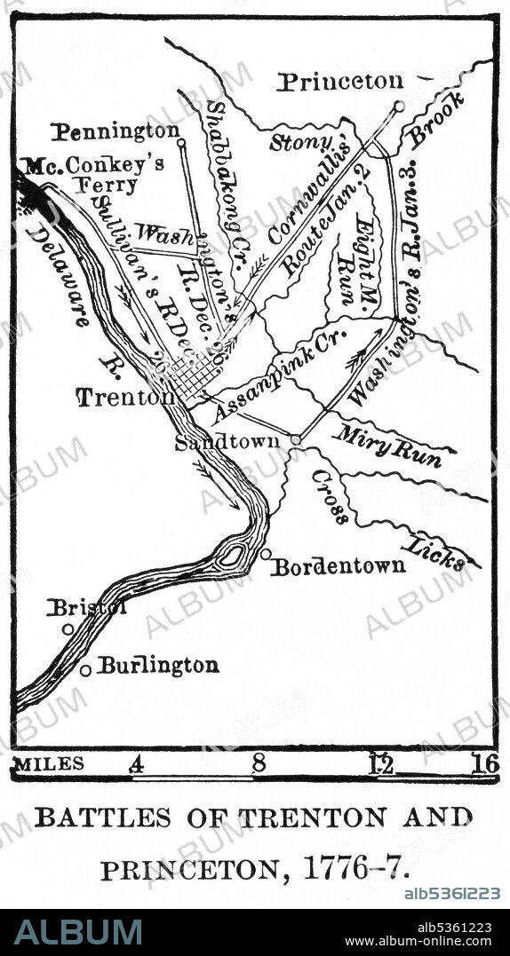 Battles of Trenton and Princeton, 1776-7, Map Illustration, Ridpath's History of the World, Volume III, by John Clark Ridpath, LL. D., Merrill & Baker Publishers, New York, 1897.