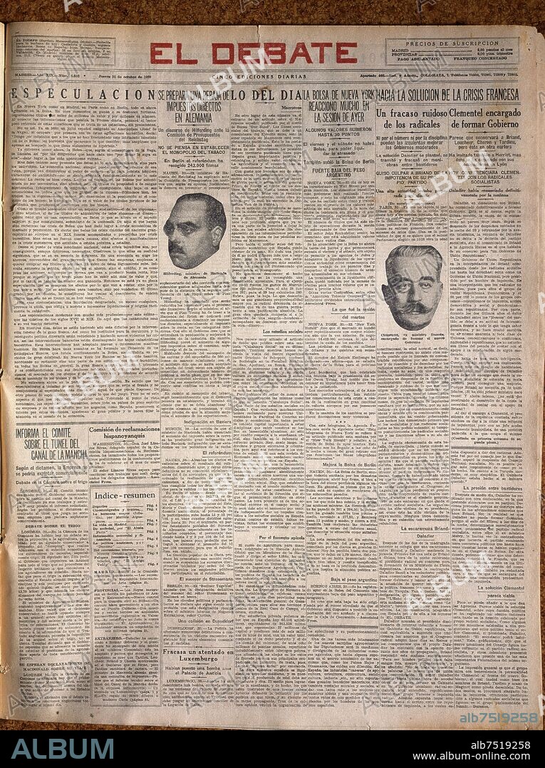 PERIODICO EL DEBATE-31/10/1929-PAGINA DE ECONOMIA MUNDIAL-ARTICULO SOBRE CRISIS EN BOLSA N YORK.