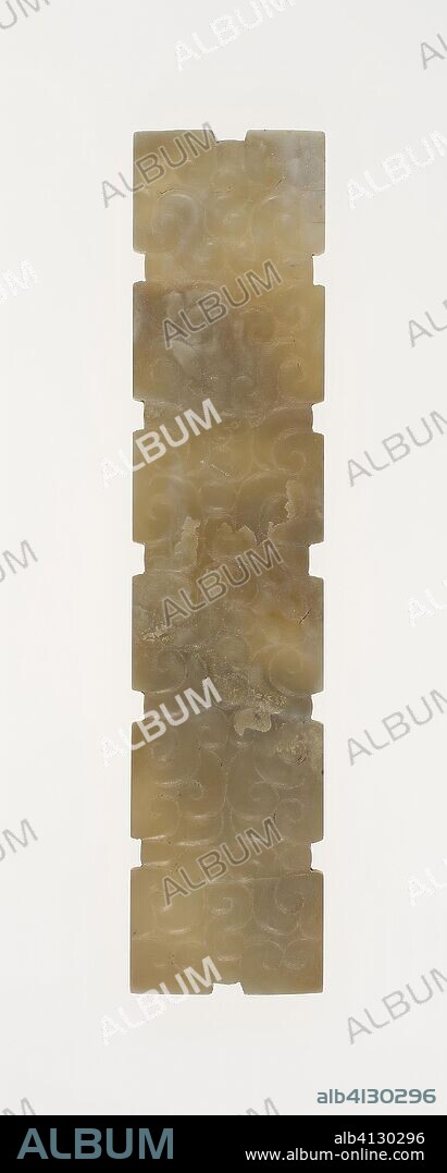 Rectangular Plaque. China. Date: 500 BC-400 BC. Dimensions: 4 1/8 × 15/16 × 1/8 in. Jade. Origin: China.