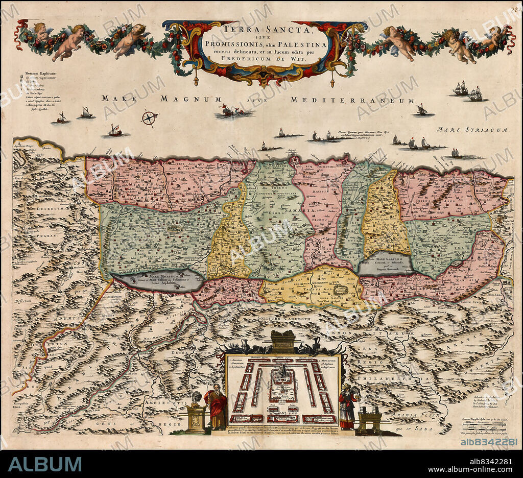FREDERIK DE WIT. Map of the Holy Land Divided into the Twelve Tribes of Israel.