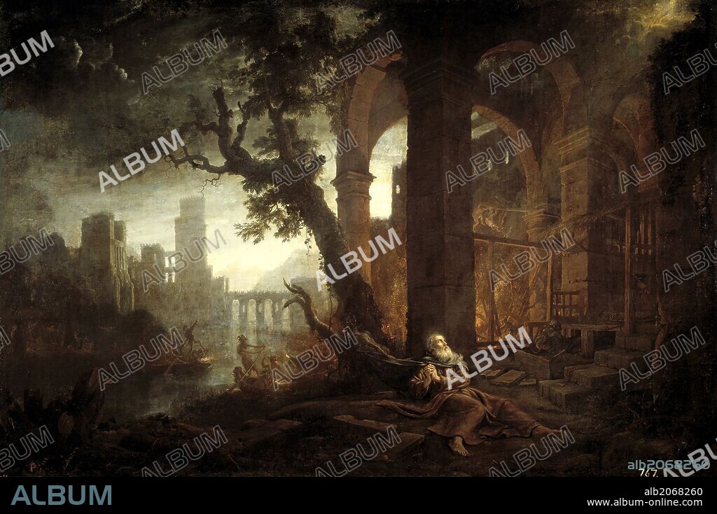 CLAUDE LORRAIN. Claudio de Lorena / 'Paisaje con las tentaciones de San Antonio', Hacia 1638, Escuela Francesa, Óleo sobre Lienzo, 159 cm x 239 cm, P02258.