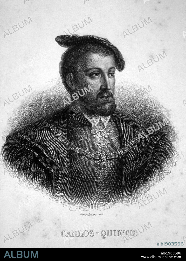 Carlos I de España y V de Alemania (1500-1558). Grabado de 1850,.