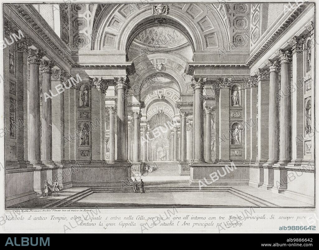GIOVANNI BATTISTA PIRANESI. Imaginary ancient temple designed in the style of those built in honor of the Goddess Vesta: in the center is the great altar on which the Vestal Virgins preserved the inextinguishable sacred fire.. c1743. Series: Prima Parte di Architetture e Prospettive, plate 15; Edition: First edition, third issue.