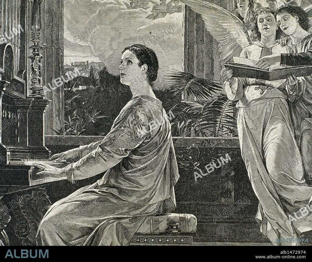 CECILIA, Santa (m. en Roma,232). Vírgen y mártir romana, patrona de los músicos. "LA VELADA". Semanario Ilustrado, 1893.