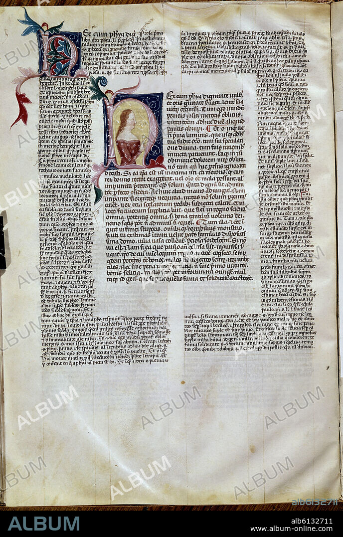 ANICIO MANLIO TORCUATO SEVERINO BOECIO (480-525). MS F-I-3.LA FILOSOFIA.FOL 34V.INICIAL.BUSTO DE MUJER-1410.