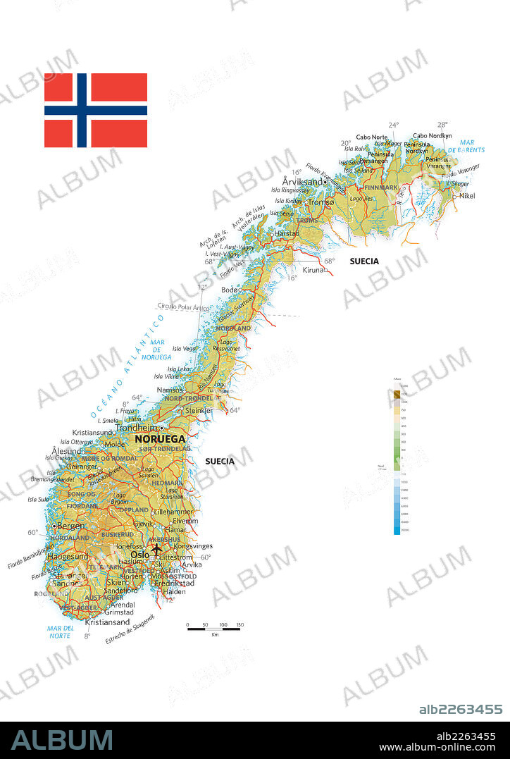 NORUEGA. Mapa físico y político de Noruega.