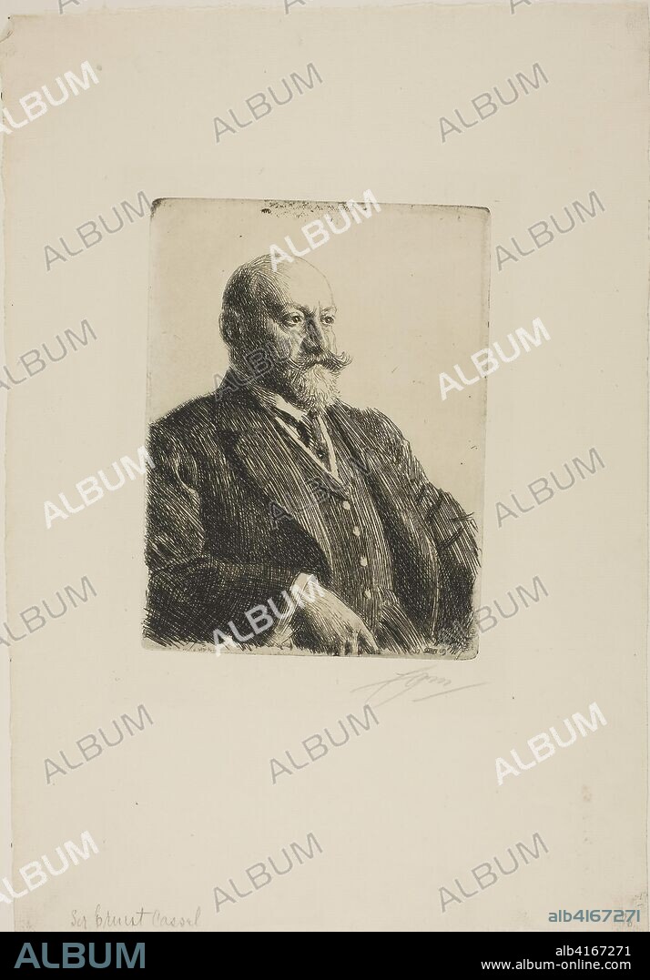 ANDERS LEONARD ZORN. Sir Ernest Cassel. Anders Zorn; Swedish, 1860-1920. Date: 1909. Dimensions: 199 x 149 mm (image/plate); 405 x 283 mm (sheet). Etching on ivory laid paper. Origin: Sweden.