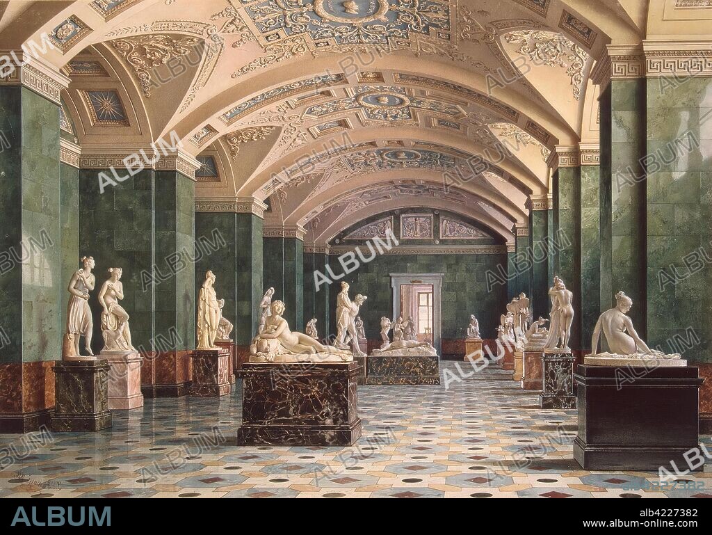 LUIGI PREMAZZI. 'Interiors of the New Hermitage. The Room of Modern Sculpture'. Italy-Russia, 1856. Dimensions: 29,8x42 cm.