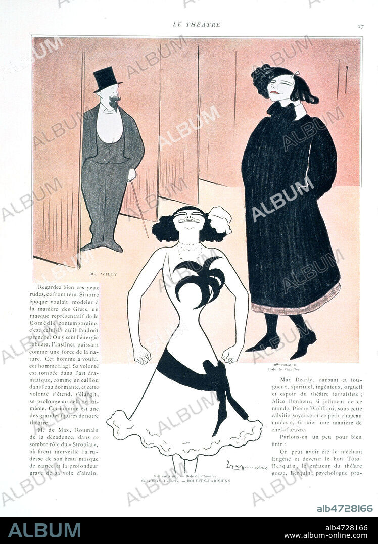 COLETTE (1873-1954) dans 'Claudine a Paris ' aux Bouffes parisiennes par Leonetto CAPPIELLO (1875-1942) dans le Theatre d'avril 1903. Credit: Collection Kharbine-Tapabor.