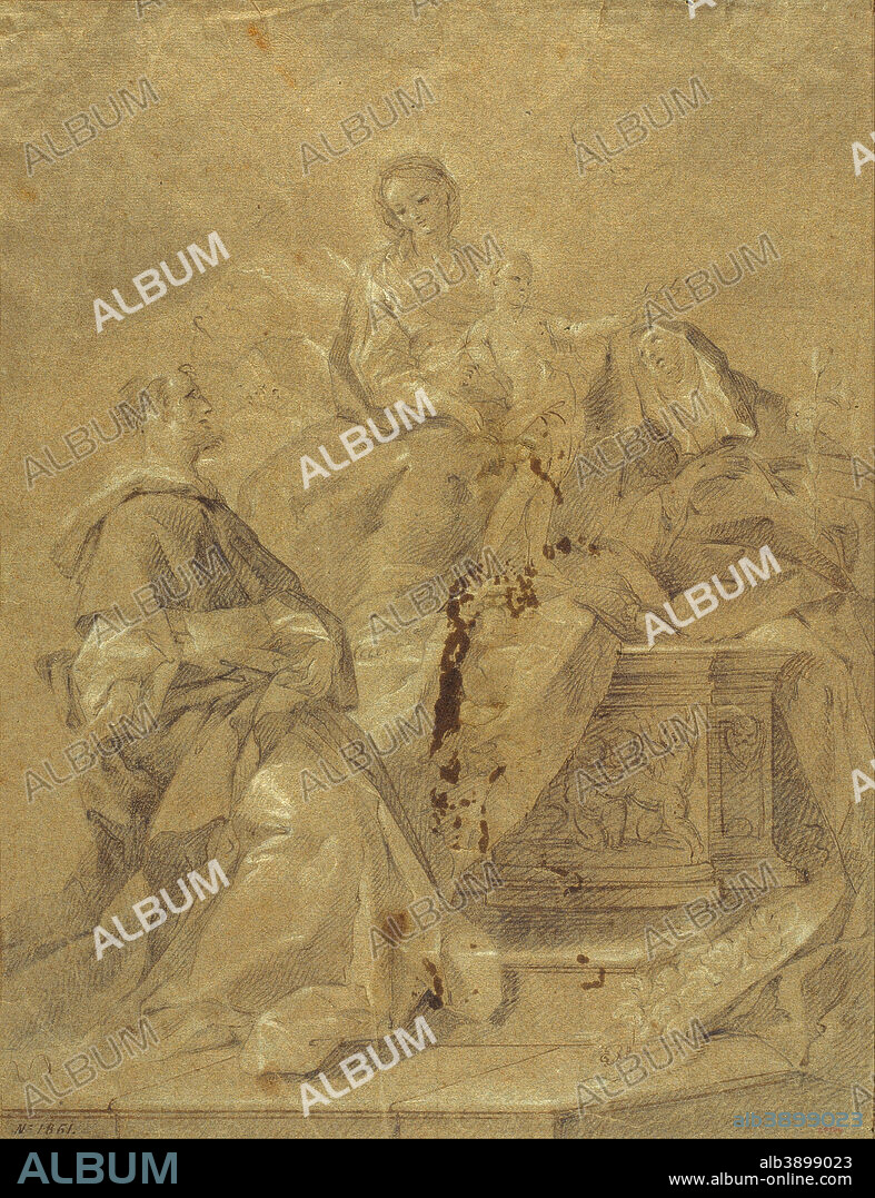 CORRADO GIAQUINTO. Virgin and Child, Saint Catherine of Siena and Saint Dominic. Date/Period: From 1740 until 1753. Drawing. Graphite lead and white lead on colored paper. Height: 360 mm (14.17 in); Width: 282 mm (11.10 in).