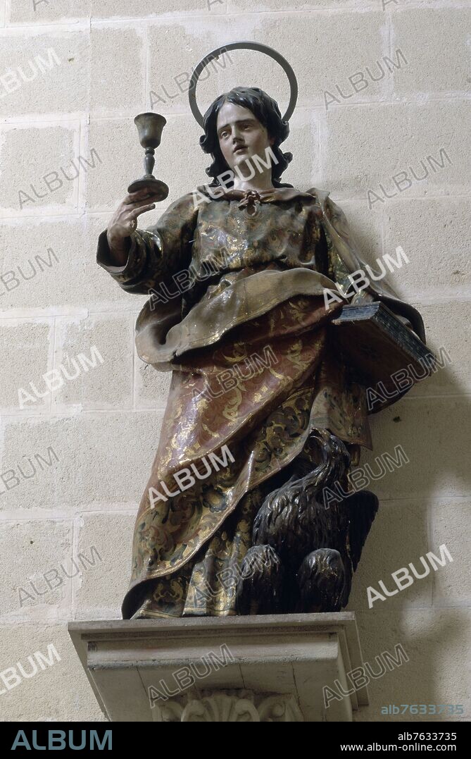 JOSE DE ARCE (1600-1666). SAN JUAN EVANGELISTA - ESCULTURA DEL REFECTORIO DE LA CARTUJA DE JEREZ DE LA FRONTERA - SIGLO XVII - TALLA DE MADERA.