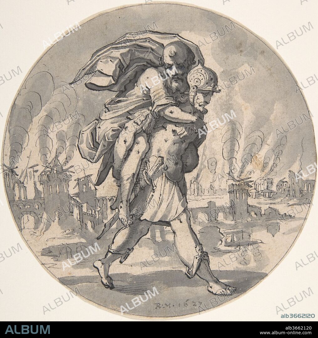 Aeneas Rescues his Father from Burning Troy. Artist: Rudolf Meyer (Swiss, Zurich 1605-1638 Zurich). Dimensions: Diameter: 5 1/16 in. (12.8 cm). Date: 1627.