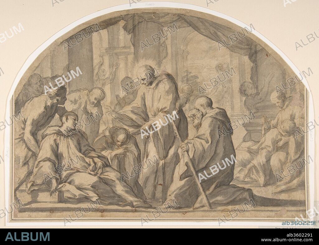 ANDREA SACCHI (? ). A Carthusian Saint Visiting the Plague Stricken. Artist: Andrea Sacchi (Italian, Rome (?) ca. 1599-1661 Rome) (?). Dimensions: 9 9/16 x 13 5/16in. (24.3 x 33.8cm). Date: 1599-1661.