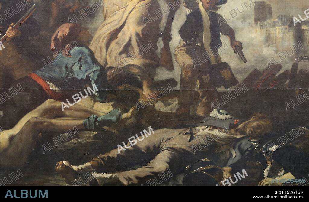 July 28, 1830. Liberty leading the people, 1831. By Eugene Delacroix (1798-1863). Detail. Louvre Museu. Paris. France.