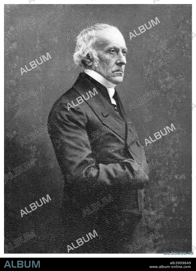 Francois Guizot, French historian, orator and statesman, c1845-1874. Guizot (1787-1874) was an influential figure in French politics before the Revolution of 1848. He was a prominent opponent of the reactionary government of King Charles X prior to his overthrow in 1830. Under Charles' successor, Louis Philippe, Guizot held several important government posts before becoming Prime Minister in 1847. In January 1848 he banned opposition political meetings, providing the catalyst for the revolution. Guizot resigned as Prime Minister on 23rd February and never returned to political life. A photograph from Album de Photographies, Dans L'Intimite de Personnages Illustres, 1845-1890, Editions MD, 22 Rue de L'Arcade, Paris 8, 1845-1890.