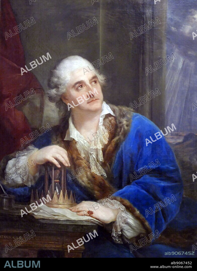 Portrait of Stanislaus Augustus with an hourglass. 1793. oil on canvas by Marcello Bacciarelli (1731-1818). Stanislaw II Augustus, (Stanislaw August Poniatowski); (1732 - 1798). last King of Poland, Grand Duke of Lithuania and the last monarch of the united Polish-Lithuanian Commonwealth (1764-95). Recognized as a great patron of the arts and sciences and an initiator and firm supporter of progressive reforms.