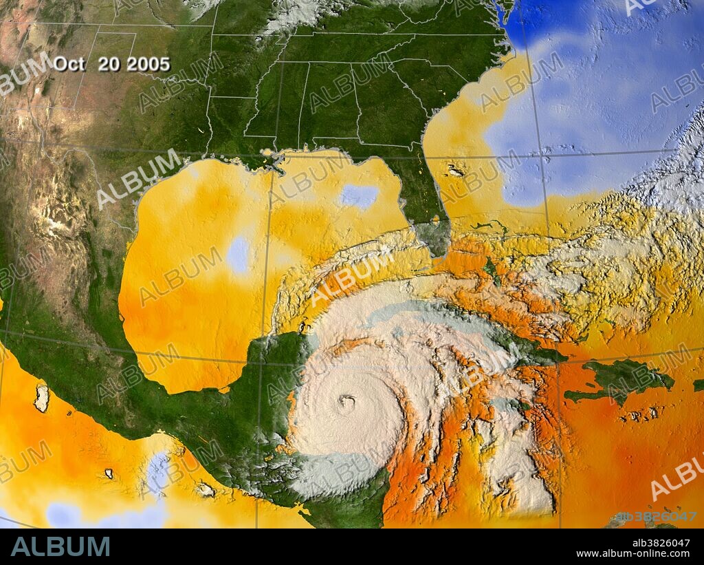 Ocean temperatures surrounding Wilma are hovering near 85 degrees F, about three degrees higher than the temperature required to fuel a hurricane. This image shows the sea surface temperatures (SSTs) from Oct. 15 - 20. Every area in yellow, orange or red represents temperatures of 82 degrees F or above. The data came from the Advanced Microwave Scanning Radiometer (AMSR-E) instrument on NASA's Aqua satellite. Hurricane Wilma was the most intense tropical cyclone ever recorded in the Atlantic basin. Part of the record breaking 2005 Atlantic hurricane season, which included three of the six most intense Atlantic hurricanes ever (along with #4 Rita and #6 Katrina), Wilma was the 22nd storm, 13th hurricane, 6th major hurricane, 4th Category 5 hurricane, and 2nd most destructive hurricane of the 2005 season. A tropical depression formed in the Caribbean Sea near Jamaica on October 15, and intensified into a tropical storm two days later, which was named Wilma. After heading westward as a tropical depression, Wilma turned abruptly southward after becoming a tropical storm. Wilma continued intensifying, and eventually became a hurricane on October 18. Shortly thereafter, extreme intensification occurred, and in only 24 hours, Wilma became a Category 5 hurricane with winds of 185 mph. Wilma is ranked among the top five most costly hurricanes ever recorded in the Atlantic and the fifth costliest storm in United States history.