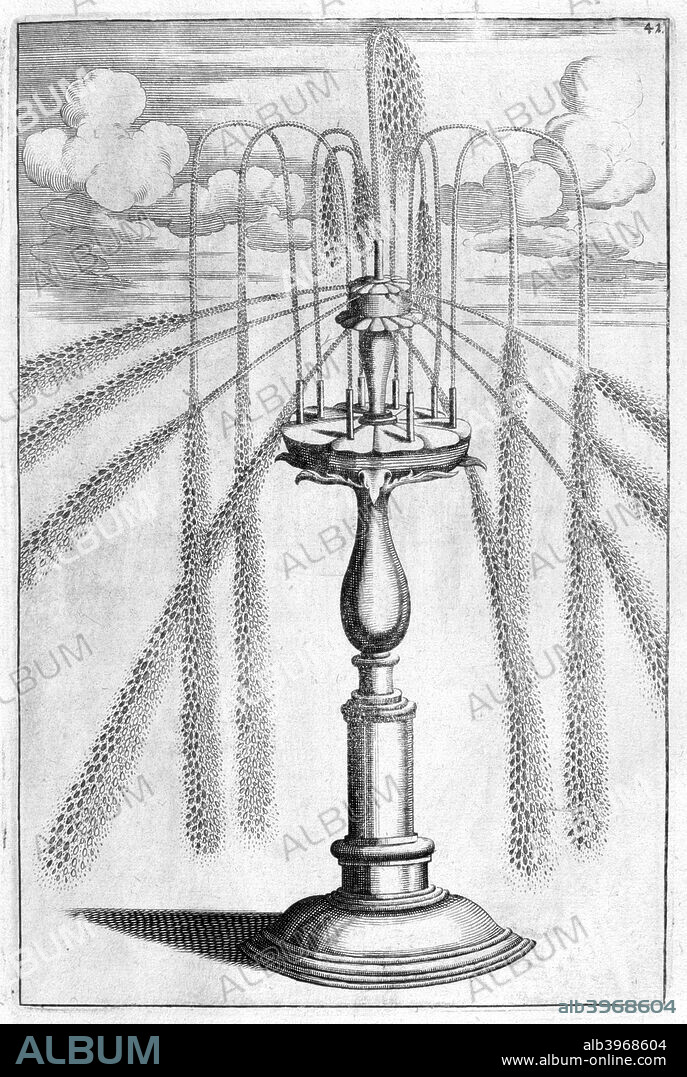 Ornamental fountain design, 1664. Elaborate designs for Baroque fountains for public squares and private country house gardens in the French, German, British and Italian styles are featured in this series of architectural studies. A plate from from Architectura Curiosa Nova, Paulus Fürst, Nuremberg, 1664. Found in the collection of Jean-Claude Carrière.