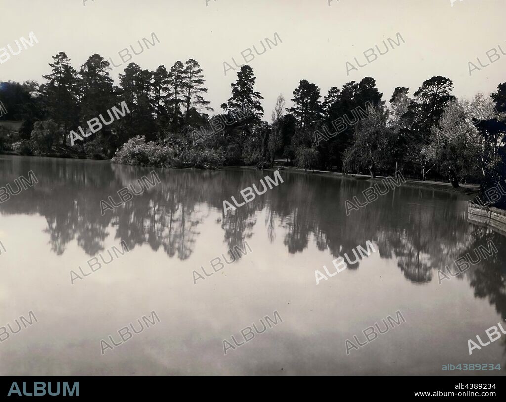 Photograph - Lake at 'Rupertswood' Mansion, Sunbury, Victoria, circa 1922, Black and white photograph of the lake at 'Rupertswood' Mansion in Sunbury circa 1922. part of a collection of photographs, negatives, moving film, artefacts, documents and trade literature belonging to the H. V. McKay Sunshine Collection. The McKay collection is regarded as one of the most significant industrial heritage collections in Australia.