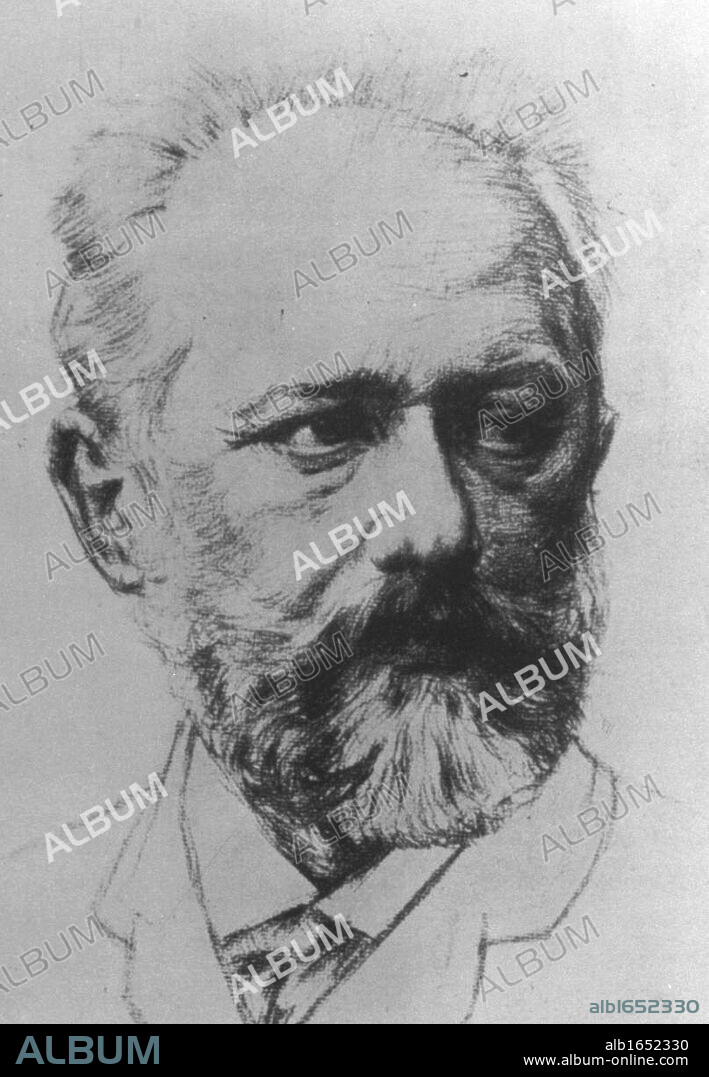 Peter Ilich Tchaikovsky (1840-1893) Russian composer. Head-and-shoulders sketch. Portrait Music Romantic Musician.