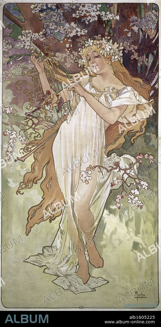 ALPHONSE MUCHA. Four Seasons- Spring   c. 1896  Alphonse Marie Mucha (1860-1939/Czech)  Poster  Bibliotheque Forney.