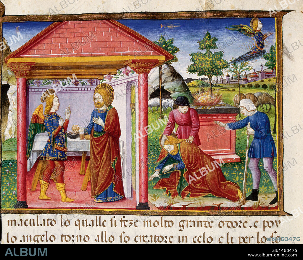 Sacrifice of Joachim and faintness. Codex of Predis (1476). Royal Library. Turin. Italy.