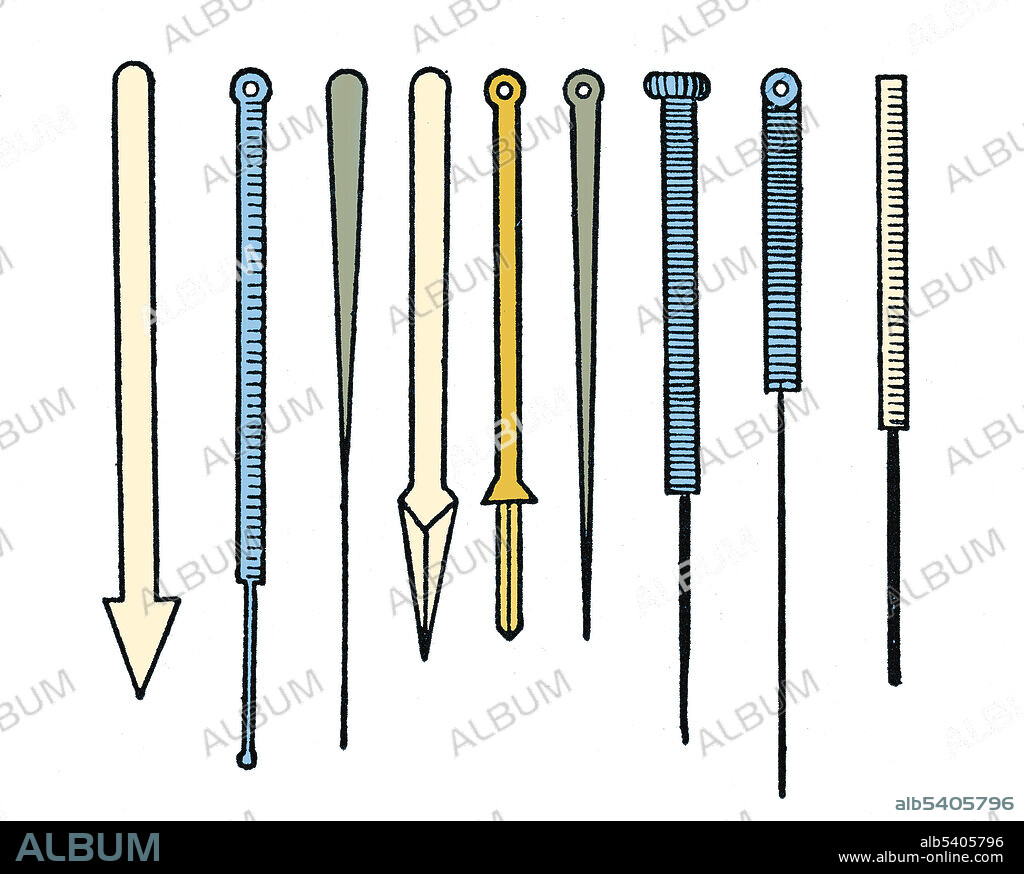 In ancient times nine varying types of needles were used in China for acupuncture. Nine types of needles are described in Lingshu (Miraculous Pivot); filiform needle, shear needle, round-pointed needle, spoon needle, lance needle, round-sharp needle, stiletto needle, long needle and big needle. Not all of them were needles; some were in the form of small lances, others had a ball point or a triple cutting edge. The latter were also used for opening tumors or letting blood. Acupuncture needles are typically made of stainless steel, making them flexible and preventing them from rusting or breaking. Acupuncture is a form of alternative medicine in which thin needles are inserted into the body. It is a key component of traditional Chinese medicine (TCM). Acupuncture is believed to have originated around 100 BC in China, around the time The Yellow Emperor's Classic of Internal Medicine (Huangdi Neijing) was published, though some experts suggest it could have been practiced earlier.