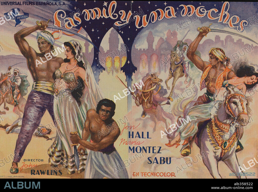 Poster de LAS MIL Y UNA NOCHES, 1942 (ARABIAN NIGHTS), dirigida por JOHN RAWLINS. Copyright UNIVERSAL PICTURES.