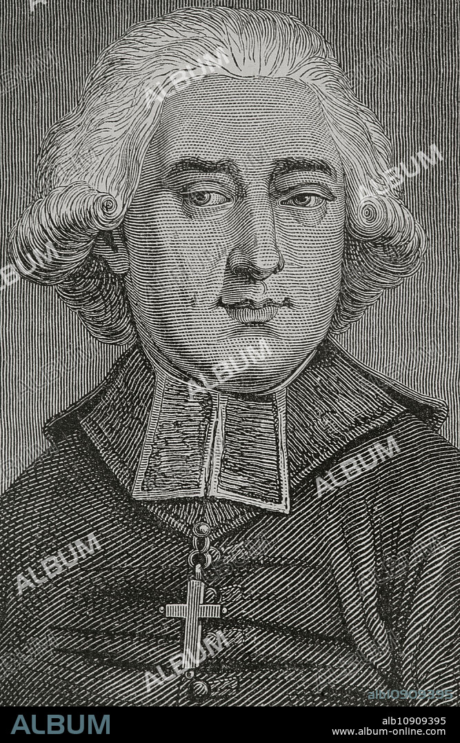 Claude Fauchet (1744-1793). Sacerdote revolucionario francés. En 1790, junto a Nicolás de Bonneville (1760-1828), fundó un club revolucionario, el "Cercle social" (Círculo social) o también llamado "Les Amis de la Vérité" (Los Amigos de la Verdad). Retrato. Grabado por Pannemaker. "Historia de la Revolución Francesa". Tomo I, 1876.