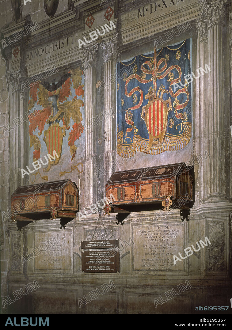 SEPULCROS DE LOS CONDES DE BARCELONA RAMON BERENGUER I Y SU ESPOSA ALMODIS DE LA MARCA- PINTURAS DEL PORTUGUES ENRIQUE FERRANDIS DE 1545.