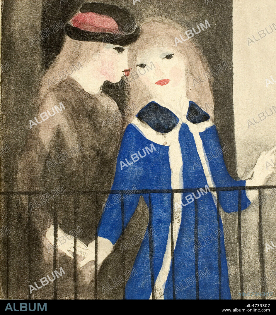 Deux jeunes filles a un balcon. PEinture, aquarelle de LAURENCIN MARIE, (1885-1956) = ADAGP. Collection privee. Credit MIGNY/KHARBINE TAPABOR.