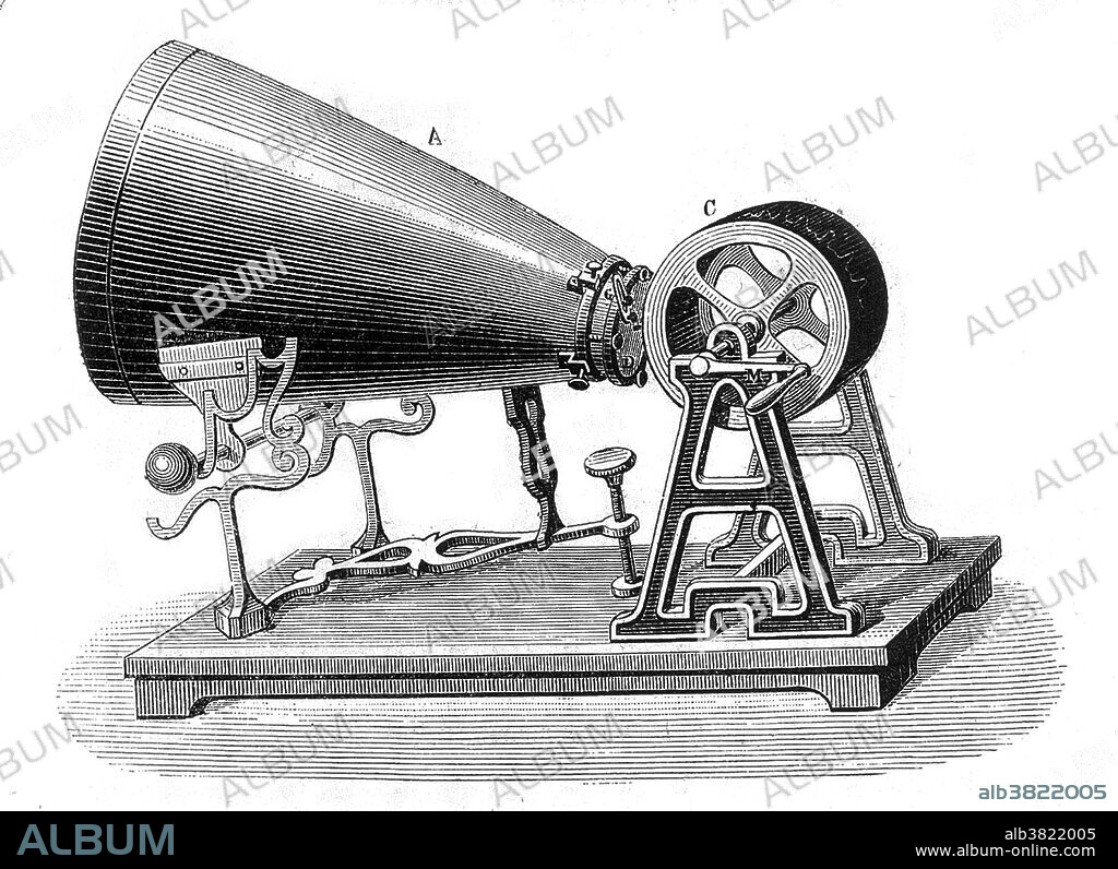 The phonautograph is the earliest known device for recording sound. Invented by Frenchman Edouard-Leon Scott de Martinville, it was patented on March 25, 1857. It transcribed sound waves as undulations or other deviations in a line traced on smoke-blackened paper or glass. Intended solely as a laboratory instrument for the study of acoustics, it could be used to visually study and measure the amplitude envelopes and waveforms of speech and other sounds, or to determine the frequency of a given musical pitch by comparison with a simultaneously recorded reference frequency.