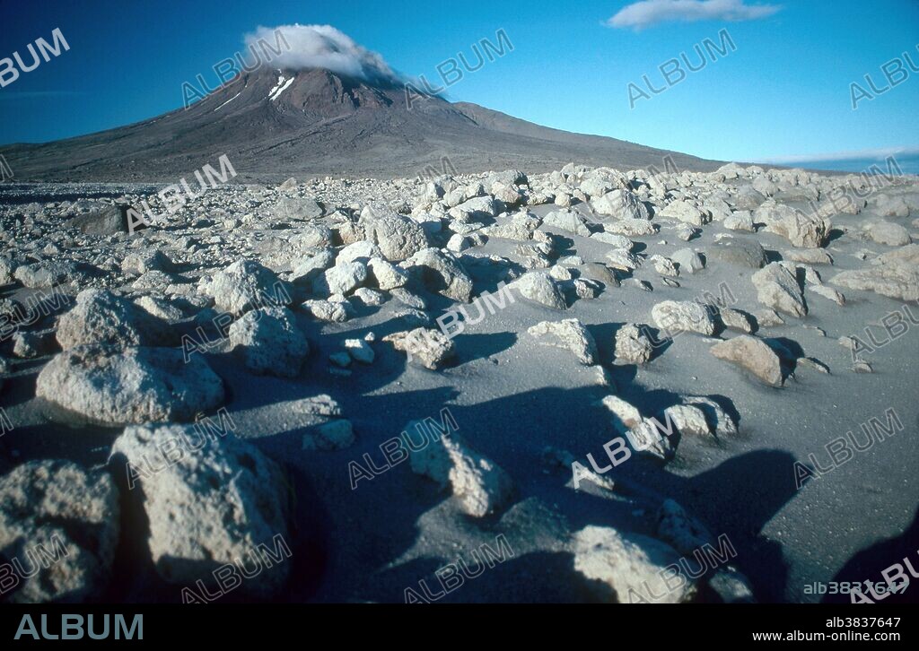 Augustine volcano, a stratovolcano on Augustine Island in southwestern Cook Inlet in the Kenai Peninsula Borough of southcentral coastal Alaska, 174 miles southwest of Anchorage.