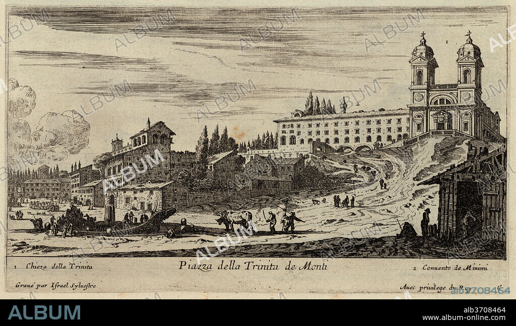 ISRAëL SILVESTRE. Piazza della Trinita de Monti. Dated: 1640-1660. Dimensions: plate: 11.5 × 20 cm (4 1/2 × 7 7/8 in.)  sheet: 21.1 × 33 cm (8 5/16 × 13 in.). Medium: etching on laid paper.