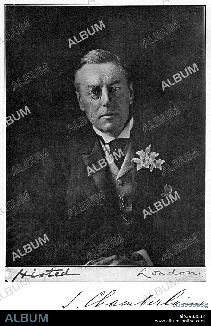 Joseph Chamberlain (1836-1914), British businessman, politician and statesman, 1905. Chamberlain was the father of British prime minister Neville Chamberlain. From The Connoisseur magazine (March 1905).