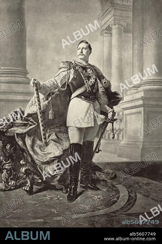 Wilhelm II (Friedrich Wilhelm Viktor Albert von Hohenzollern), 1859 - 1941, last German Emperor (Kaiser) and King of Prussia, ruling the German Empire and the Kingdom of Prussia from 15 June 1888 to 9 November 1918. Official portrait with the crown of the Prussian kings. Painting, 1890, by Max Koner. (1854-1900).