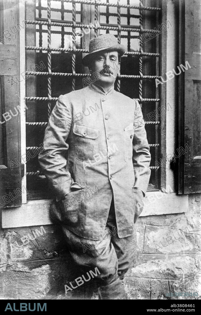 Giacomo Antonio Domenico Michele Secondo Maria Puccini (December 22, 1858 - November 29, 1924) was an Italian composer. His career extended from the end of the Romantic period into the modern period. He consciously attempted to update his style to keep pace with new trends, but did not fully adopt a modern style. While his early work was rooted in traditional 19th century romantic Italian opera, he successfully developed his work in the realistic verismo style, of which he became one of the leading exponents. The style is distinguished by depictions of everyday life, especially the life of the contemporary lower classes. Both during his lifetime and in posterity, Puccini's success outstripped other Italian opera composers of his time, and he has been matched in this regard by only a handful of composers in the entire history of opera. A chain smoker of Toscano cigars and cigarettes, he began to complain of chronic sore throats towards the end of 1923. A diagnosis of throat cancer led his doctors to recommend an experimental radiation therapy treatment. He died in 1924, at the age of 65, from complications after the treatment. Bain News Service, undated.