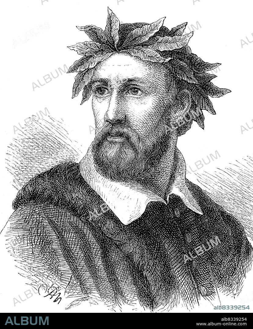 Torquato Tasso (* 11. M§rz 1544-; Ä 25. April 1595) war ein italienischer Dichter des 16. Jahrhunderts, der Zeit der Gegenreformation. Am bekanntesten wurde er durch das Epos La Gerusalemme liberata, Das befreite Jerusalem / Torquato Tasso (b. March 11, 1544-; Ä April 25, 1595) was an Italian poet of the 16th century, the period of the Counter-Reformation. He became best known for the epic La Gerusalemme liberata, The Liberated Jerusalem, Historisch, historical, digital improved reproduction of an original from the 19th century / digital restaurierte Reproduktion einer Originalvorlage aus dem 19. Jahrhundert, genaues Originaldatum nicht bekannt.
