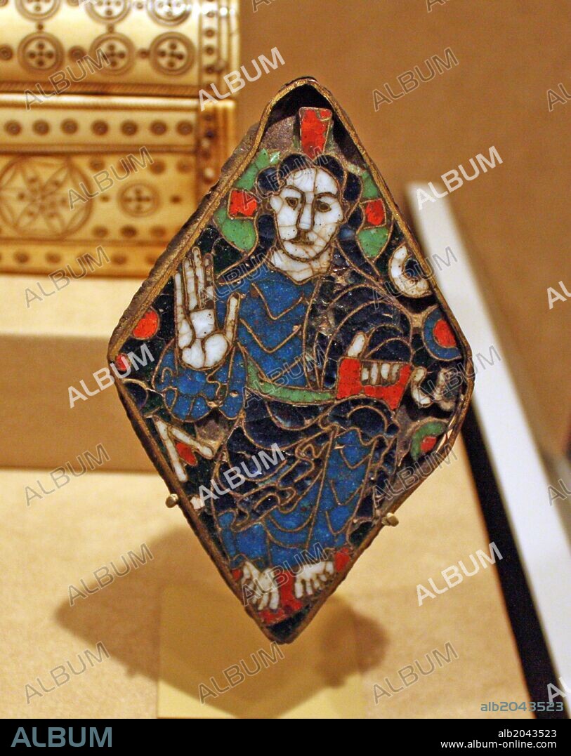 Roundel with a Personification of the Moon. Copper alloy, iron and cloisonne enamel Carolingian. Made about 860-90, probably in south central France.