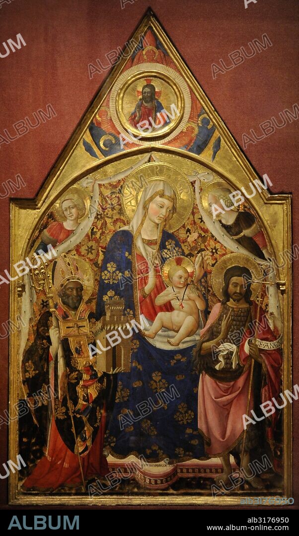 Antonio da Firenze (activo en el s. XV). Pintor italiano de la Escuela Florentina. Virgen con el Niño con un obispo, San Juan Bautista y ángeles. Museo del Hermitage (The State Hermitage Museum). San Petersburgo. Rusia.