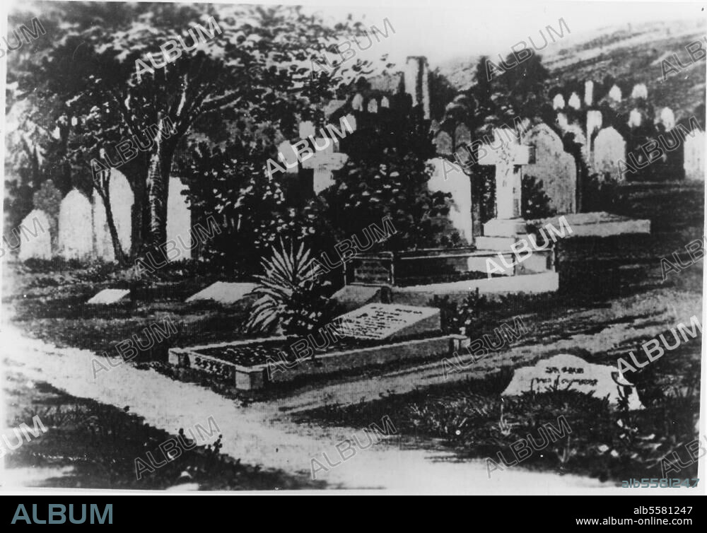 ANONYMOUS. re: Marx, Karl Philosoper and political economist, founder of Marxism. 1818-1883. Grave of Karl Marx at Hightgate cemetery in London. Woodcut, 19th century (?).