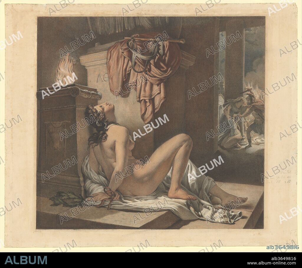 JÉRÔME MARTIN LANGLOIS. Cassandra Imploring Athena for Revenge Against Ajax. Artist: Jérôme Martin Langlois (French, Paris 1779-1838 Paris). Dimensions: 16 1/4 x 19 1/2 in.  (41.3 x 49.5 cm). Date: 1795-1838.