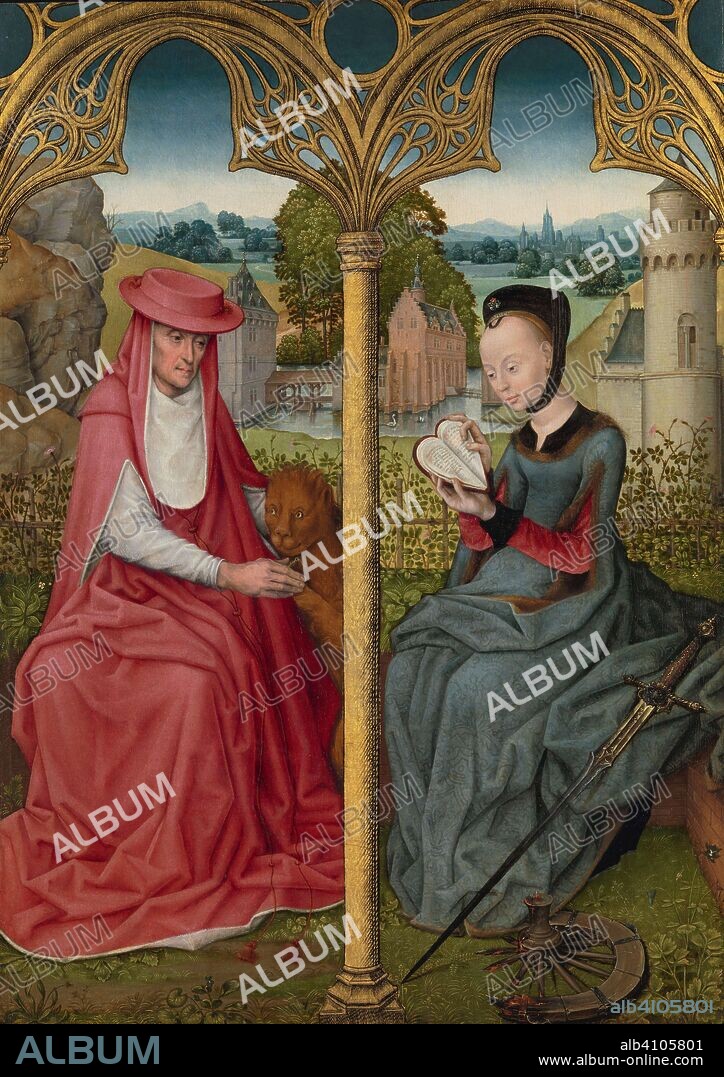 St Jerome and St Catherine of Alexandria. Saint Jerome and Sainte Catherine. Dating: c. 1480 - c. 1490. Place: Bruges. Measurements: h 84.5 cm × w 61 cm.